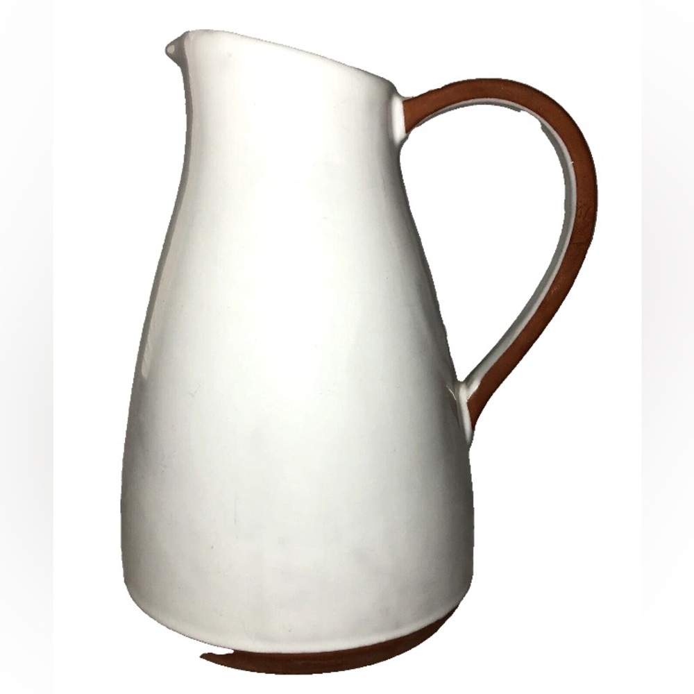 Dansk White Ceramic Pitcher Brown Handle Made in Portugal by Jens Quistgaard